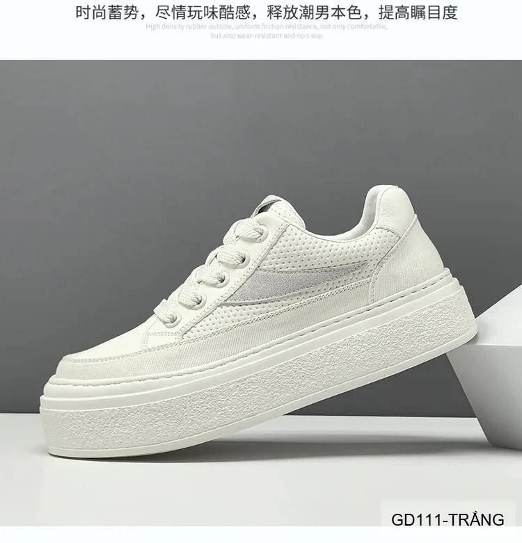 GD111 - Giày thể thao nam da bò cao cấp, đế dày tăng chiều cao, thoáng khí, phối màu trắng đen - ảnh 9