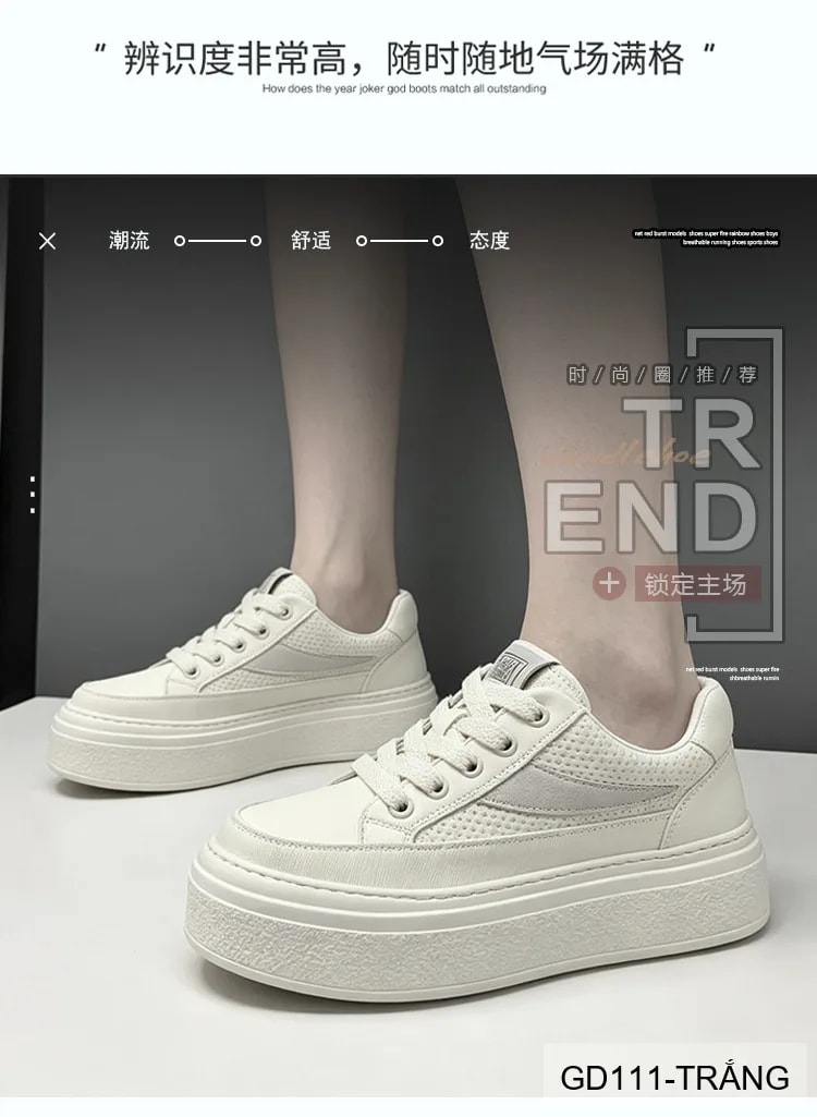 GD111 - Giày thể thao nam da bò cao cấp, đế dày tăng chiều cao, thoáng khí, phối màu trắng đen - ảnh 10