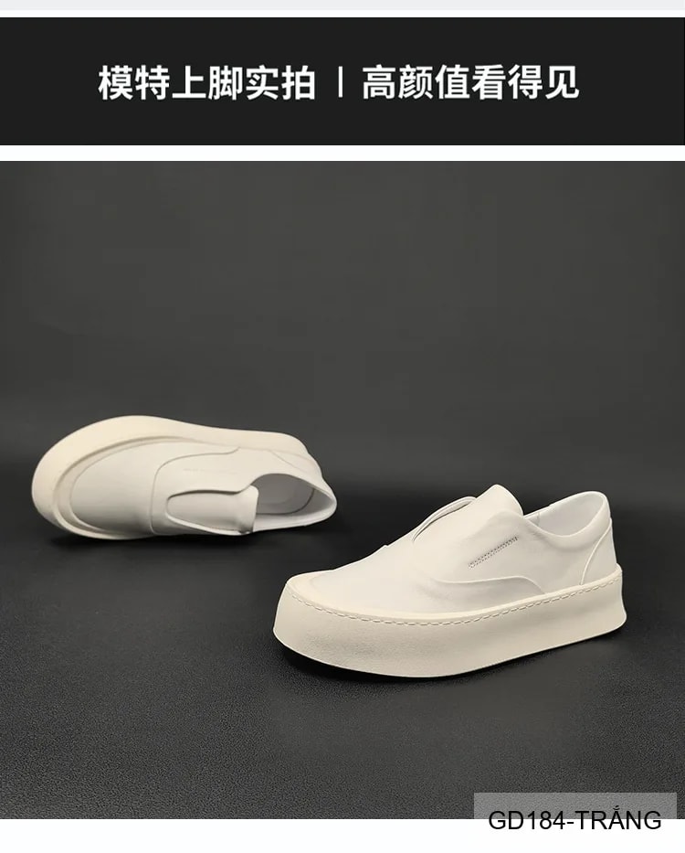 GD184 - Giày thể thao nam da thật đế bằng phong cách châu Âu, nhẹ sang, phối màu trắng đen - ảnh 5