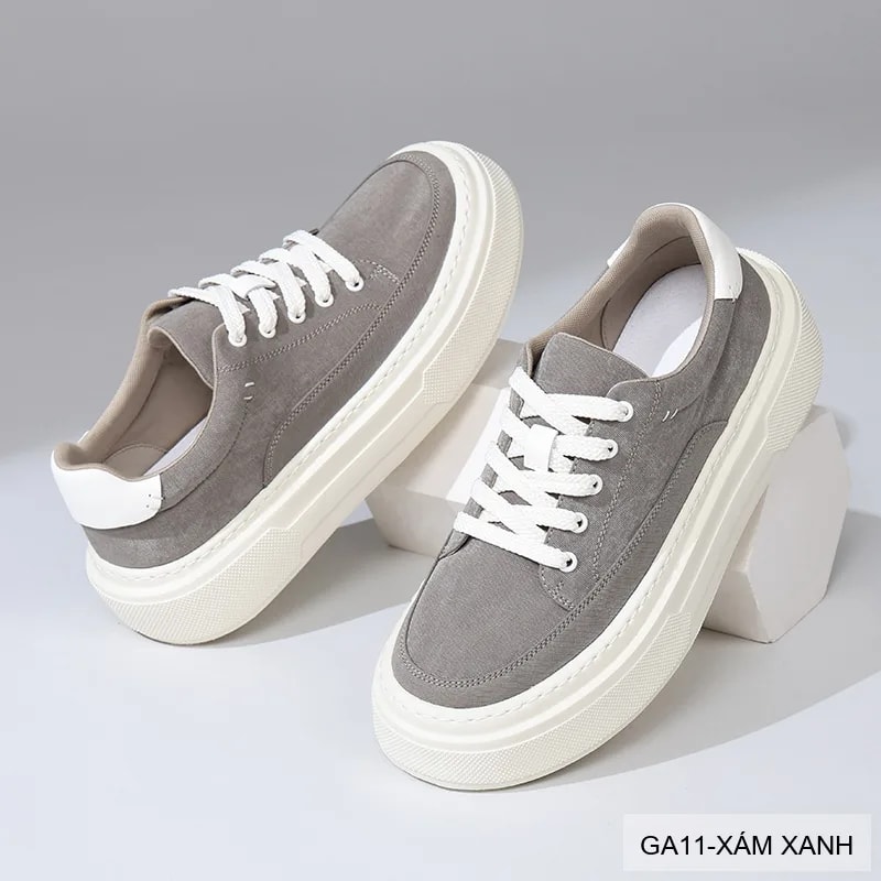 GA11 - Giày vải nam Lin Sen kiểu Hàn, đế mềm nhẹ, thoáng khí, màu Xám Xanh & Đen - ảnh 2