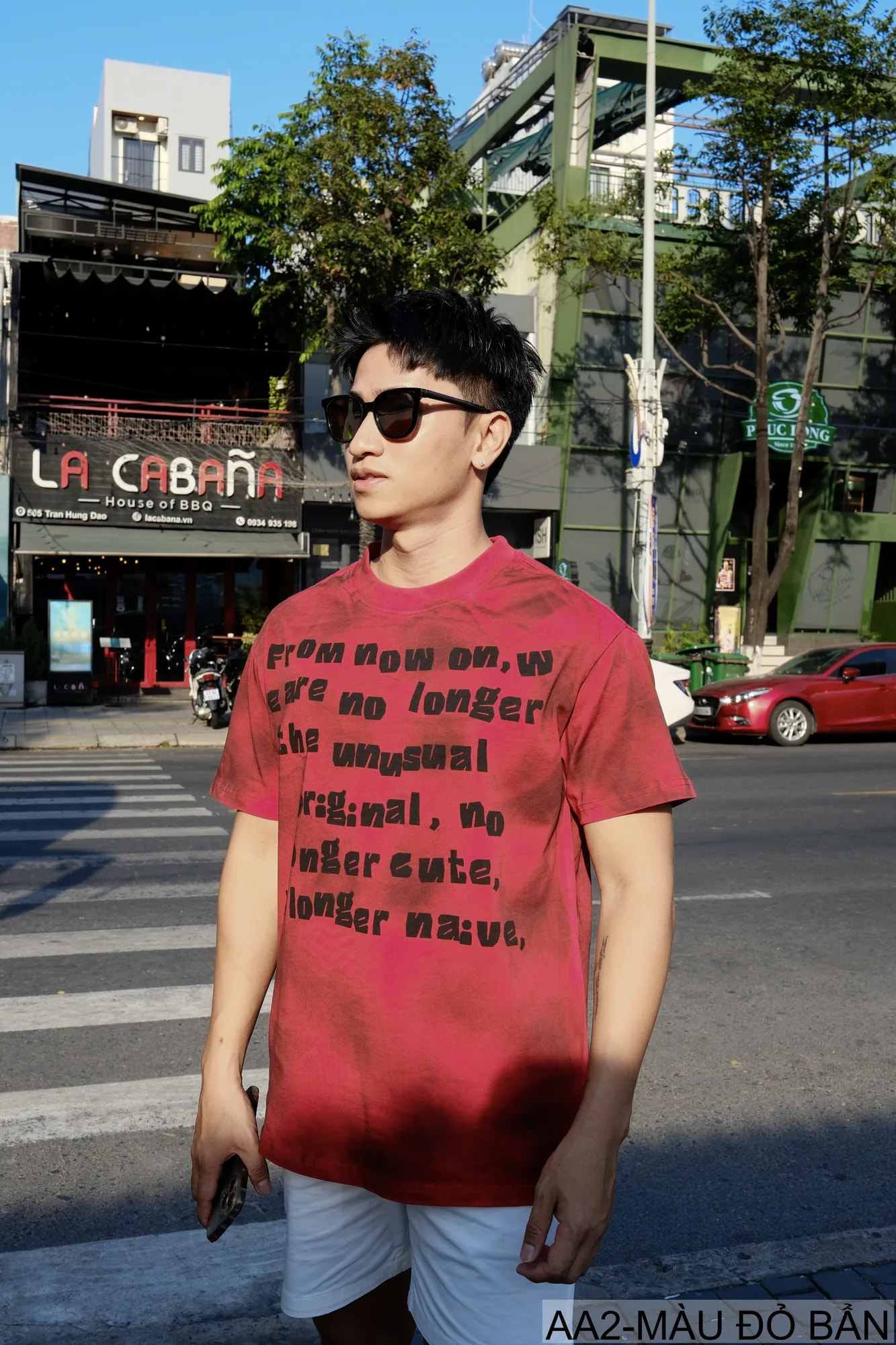 AA2 - Áo thun nam cổ tròn tay ngắn phong cách retro streetwear, chất cotton mềm, dáng rộng, màu Xanh Bẩn & Đỏ Bẩn - ảnh 9
