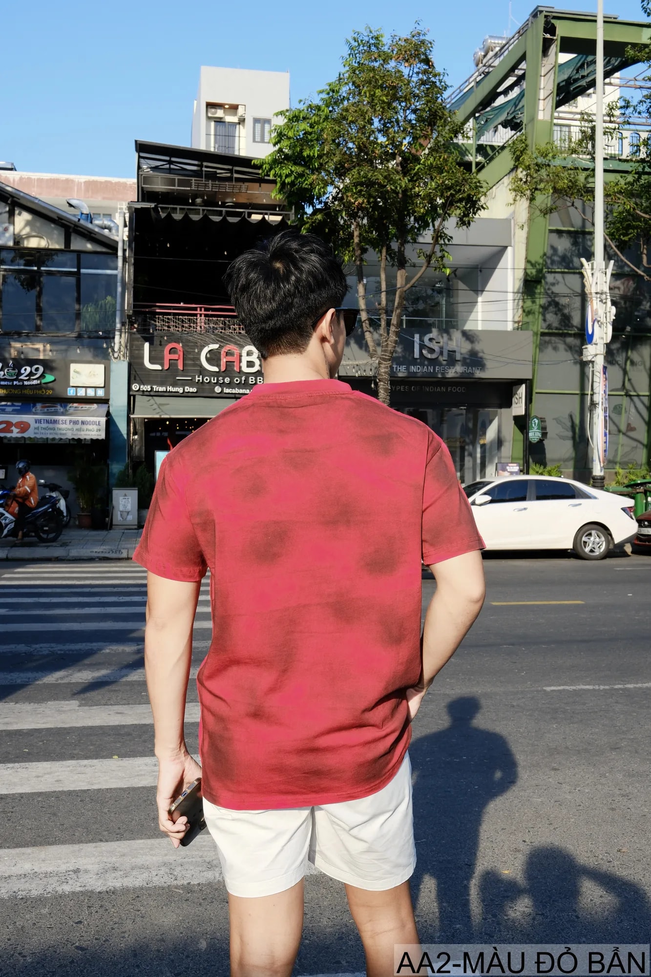 AA2 - Áo thun nam cổ tròn tay ngắn phong cách retro streetwear, chất cotton mềm, dáng rộng, màu Xanh Bẩn & Đỏ Bẩn - ảnh 6