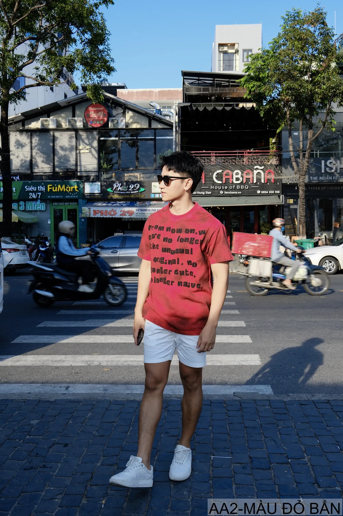 AA2 - Áo thun nam cổ tròn tay ngắn phong cách retro streetwear, chất cotton mềm, dáng rộng, màu Xanh Bẩn & Đỏ Bẩn - ảnh 13