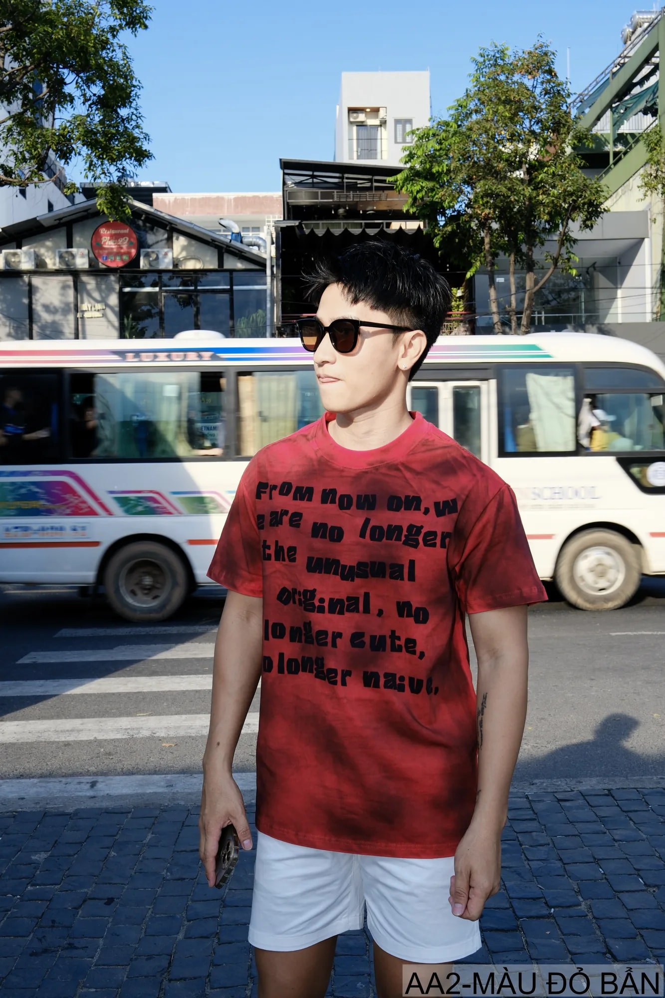 AA2 - Áo thun nam cổ tròn tay ngắn phong cách retro streetwear, chất cotton mềm, dáng rộng, màu Xanh Bẩn & Đỏ Bẩn - ảnh 11