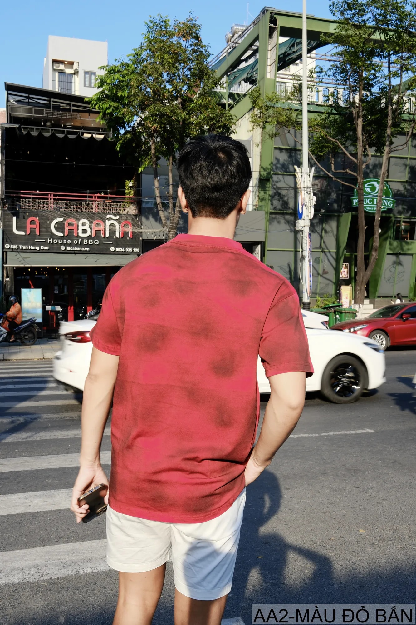 AA2 - Áo thun nam cổ tròn tay ngắn phong cách retro streetwear, chất cotton mềm, dáng rộng, màu Xanh Bẩn & Đỏ Bẩn - ảnh 7