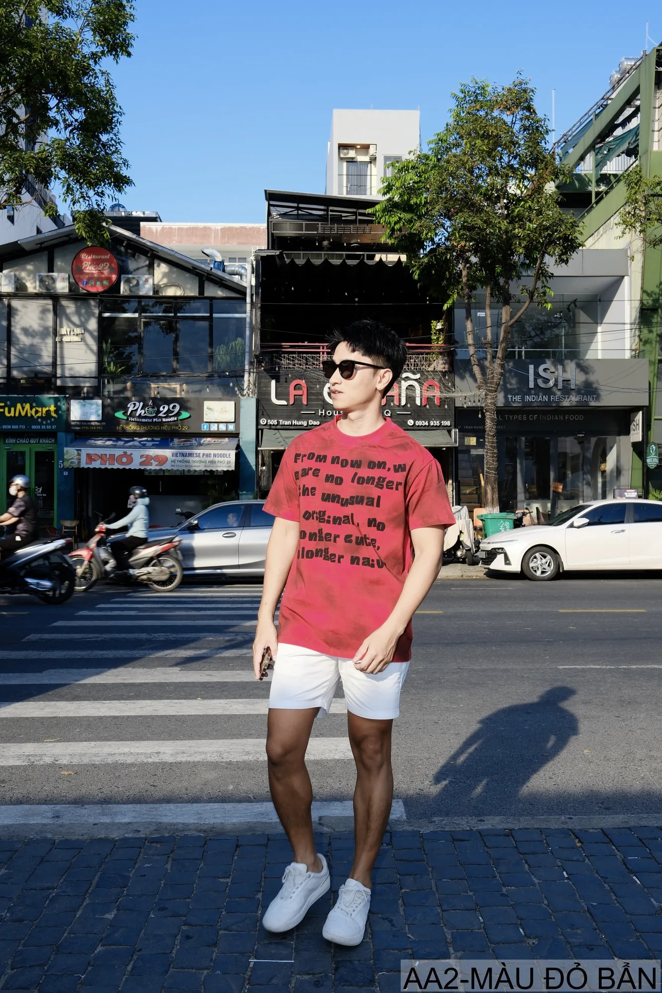 AA2 - Áo thun nam cổ tròn tay ngắn phong cách retro streetwear, chất cotton mềm, dáng rộng, màu Xanh Bẩn & Đỏ Bẩn - ảnh 10