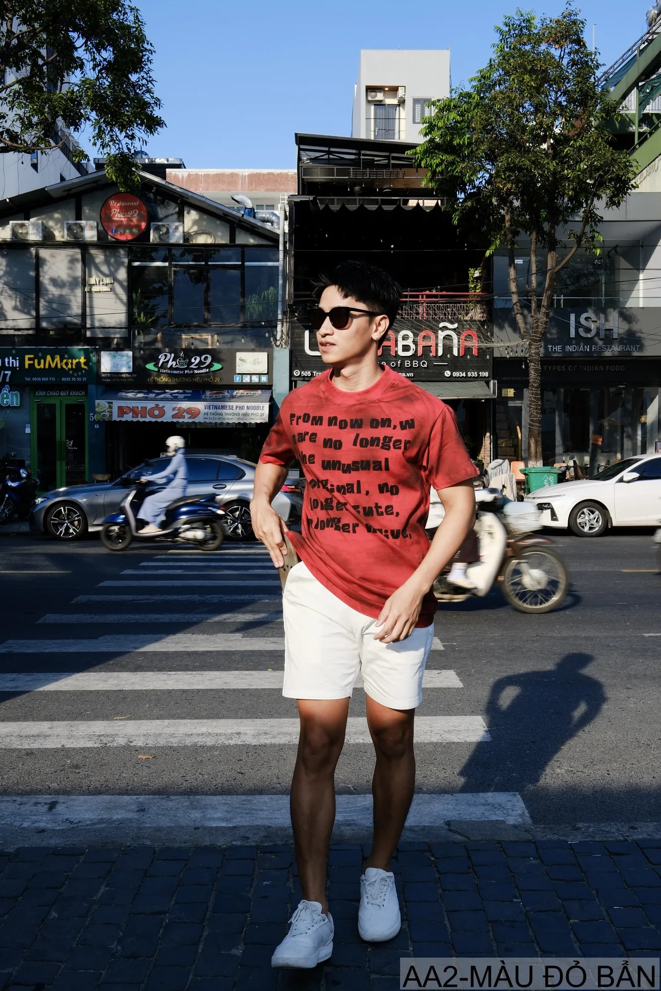 AA2 - Áo thun nam cổ tròn tay ngắn phong cách retro streetwear, chất cotton mềm, dáng rộng, màu Xanh Bẩn & Đỏ Bẩn - ảnh 14