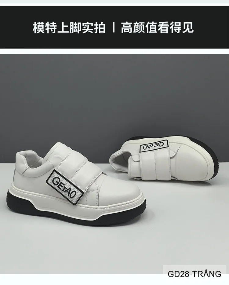 GD28 - Giày nam da bò đế dày kiểu dad shoes, phối màu trắng đen thời thượng - ảnh 5