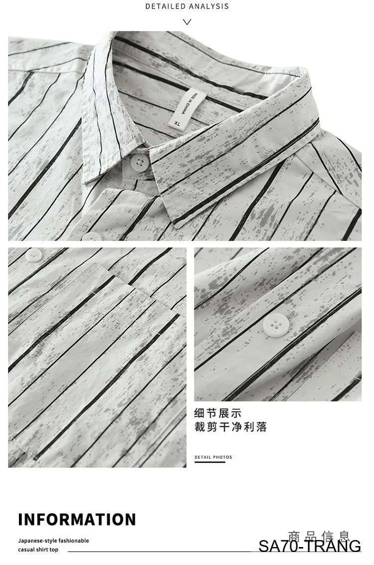 SA70 - Áo sơ mi nam kẻ sọc phong cách Nhật Bản, chất cotton mềm, dáng rộng thoải mái - ảnh 13