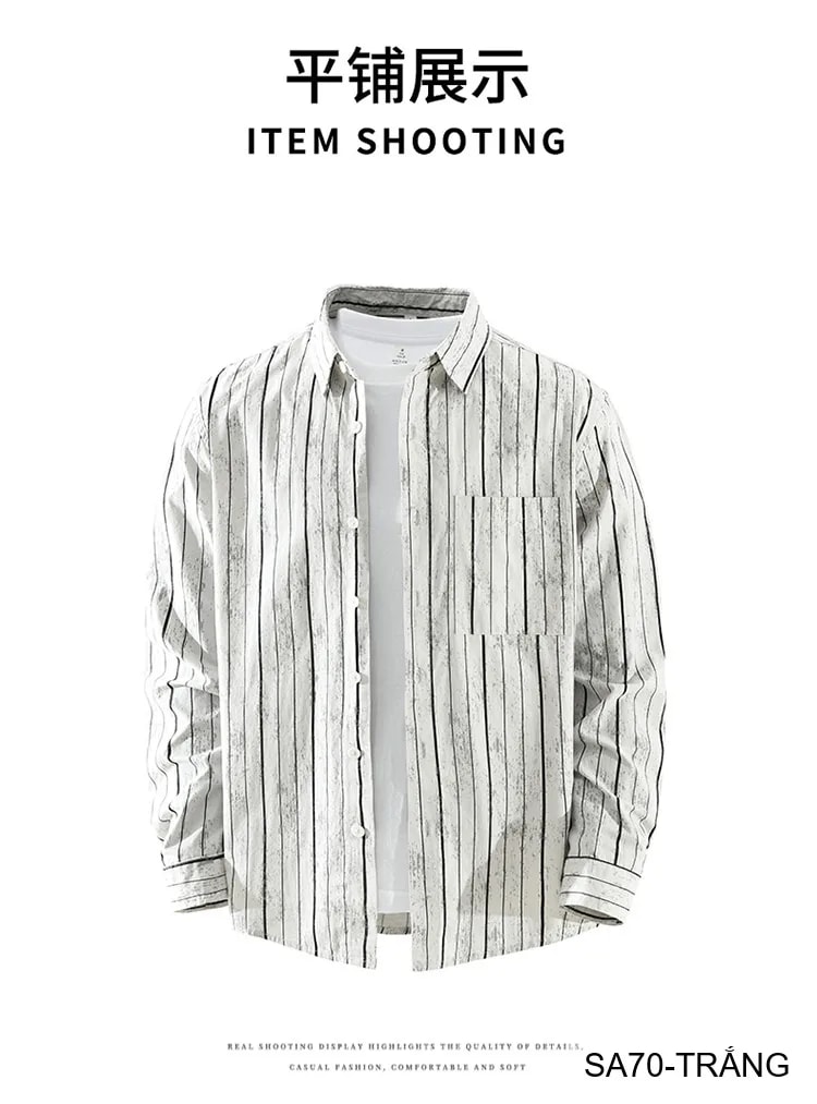 SA70 - Áo sơ mi nam kẻ sọc phong cách Nhật Bản, chất cotton mềm, dáng rộng thoải mái - ảnh 14