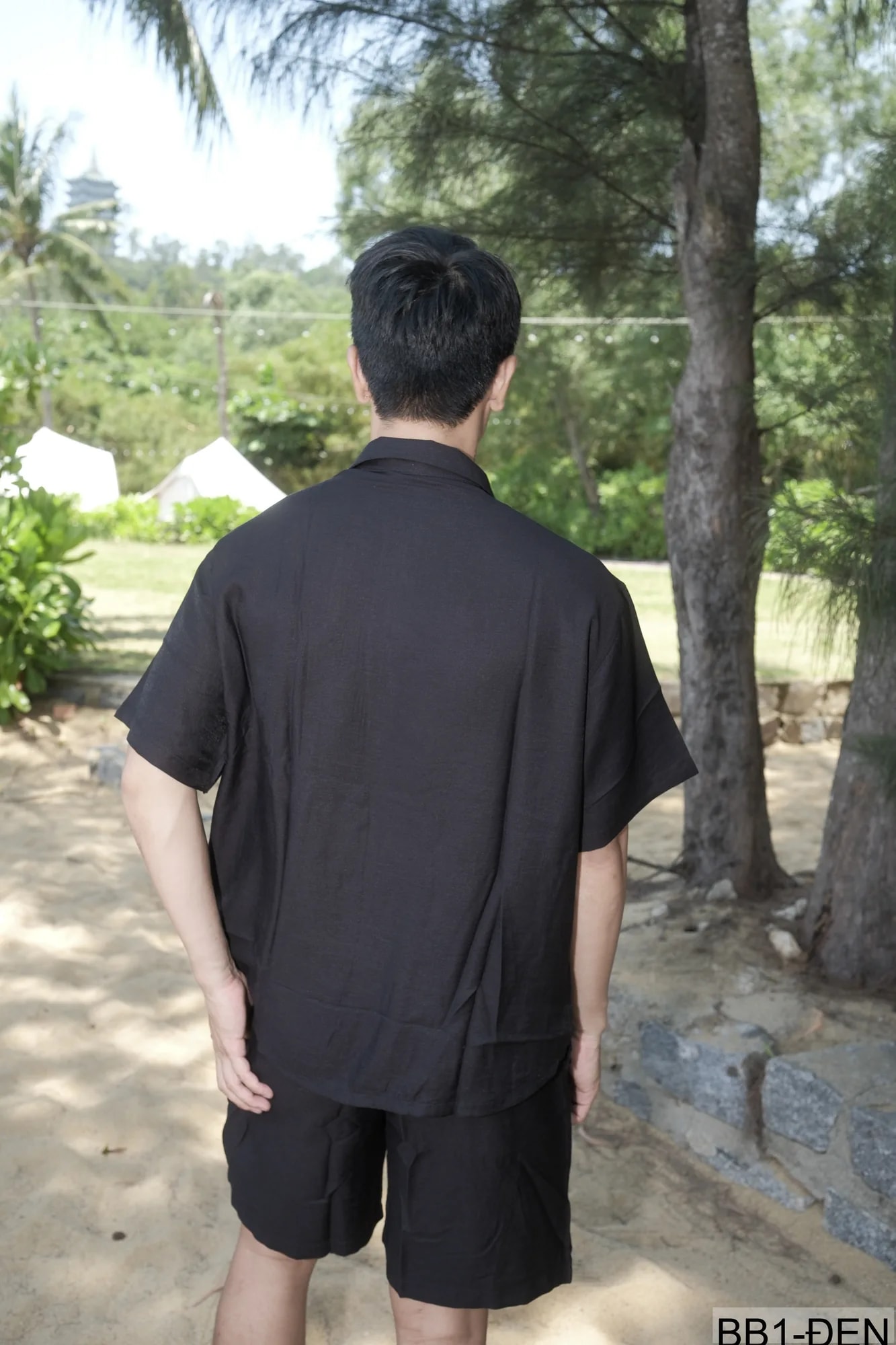 BB1 - Bộ đồ nam 2 món phong cách cực, áo sơ mi ngắn tay + quần short, chất liệu cotton thoáng mát, 3 màu Mi Trắng - Xanh Đậm - Đen - ảnh 4