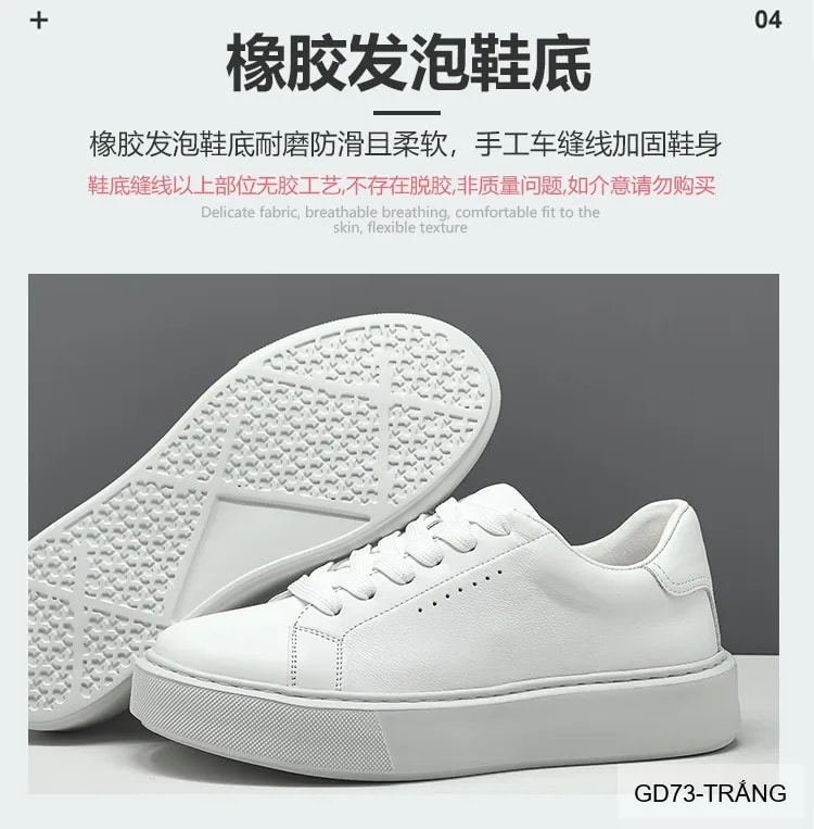 GD73 - Giày thể thao nam trắng da bò cao cấp, kiểu dáng châu Âu, thoáng khí, tăng chiều cao nhẹ - ảnh 23