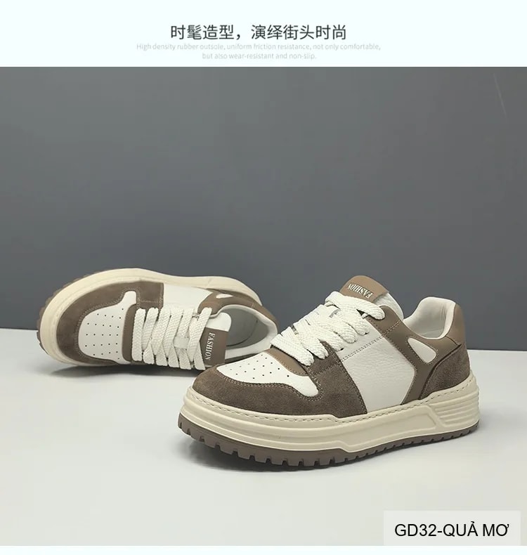 GD32 - Giày thể thao nam da bò cao cấp đế cao tăng chiều cao, phối màu thời thượng Quả Mơ & Đen - ảnh 6