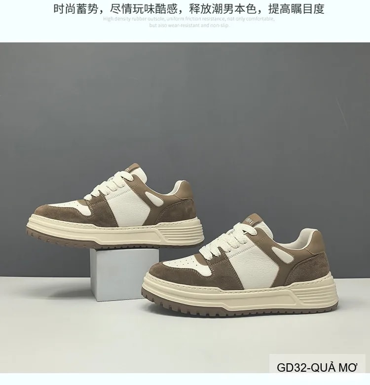 GD32 - Giày thể thao nam da bò cao cấp đế cao tăng chiều cao, phối màu thời thượng Quả Mơ & Đen - ảnh 9