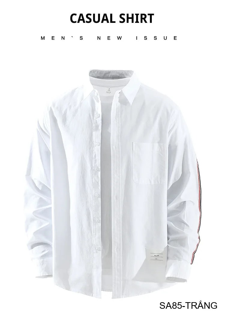 SA85 - Áo sơ mi nam dài tay phong cách Nhật Bản, dáng rộng thoải mái, chất cotton mềm mại, có túi ngực và chi tiết sọc tay - ảnh 6