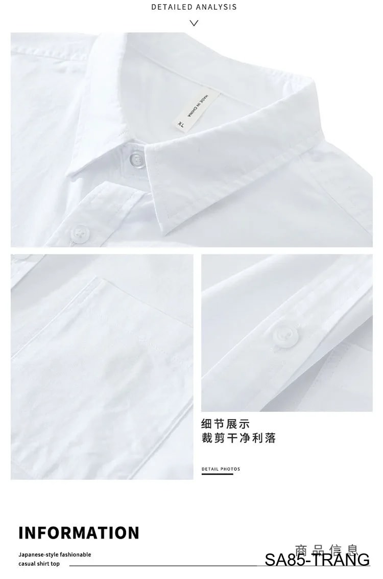 SA85 - Áo sơ mi nam dài tay phong cách Nhật Bản, dáng rộng thoải mái, chất cotton mềm mại, có túi ngực và chi tiết sọc tay - ảnh 10