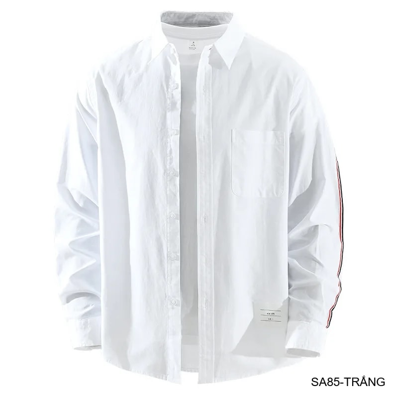 SA85 - Áo sơ mi nam dài tay phong cách Nhật Bản, dáng rộng thoải mái, chất cotton mềm mại, có túi ngực và chi tiết sọc tay - ảnh 5