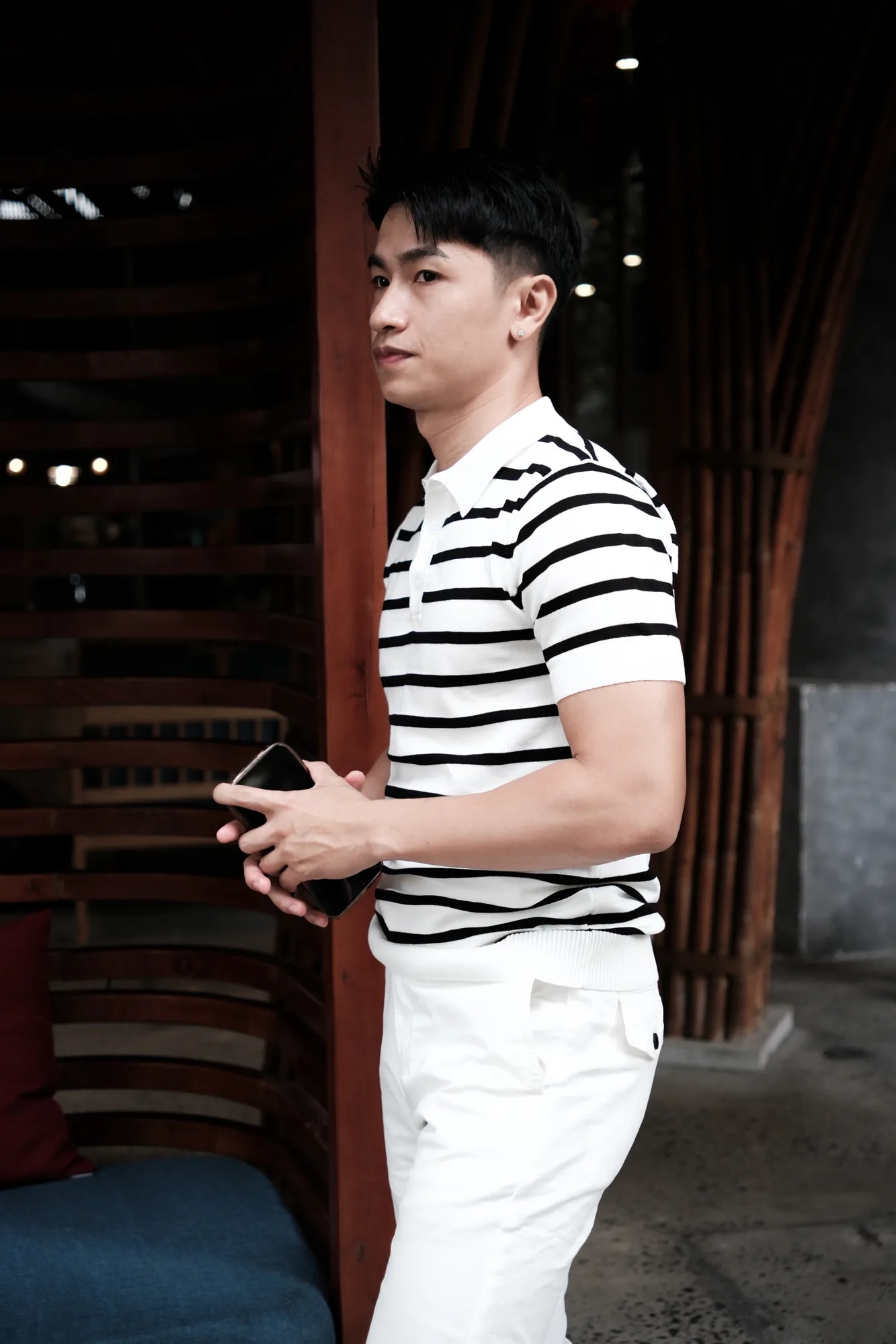 PB1 - Áo Polo Nam Dệt Kim Sọc Đen Trắng Phong Cách Retro Mùa Hè - ảnh 6