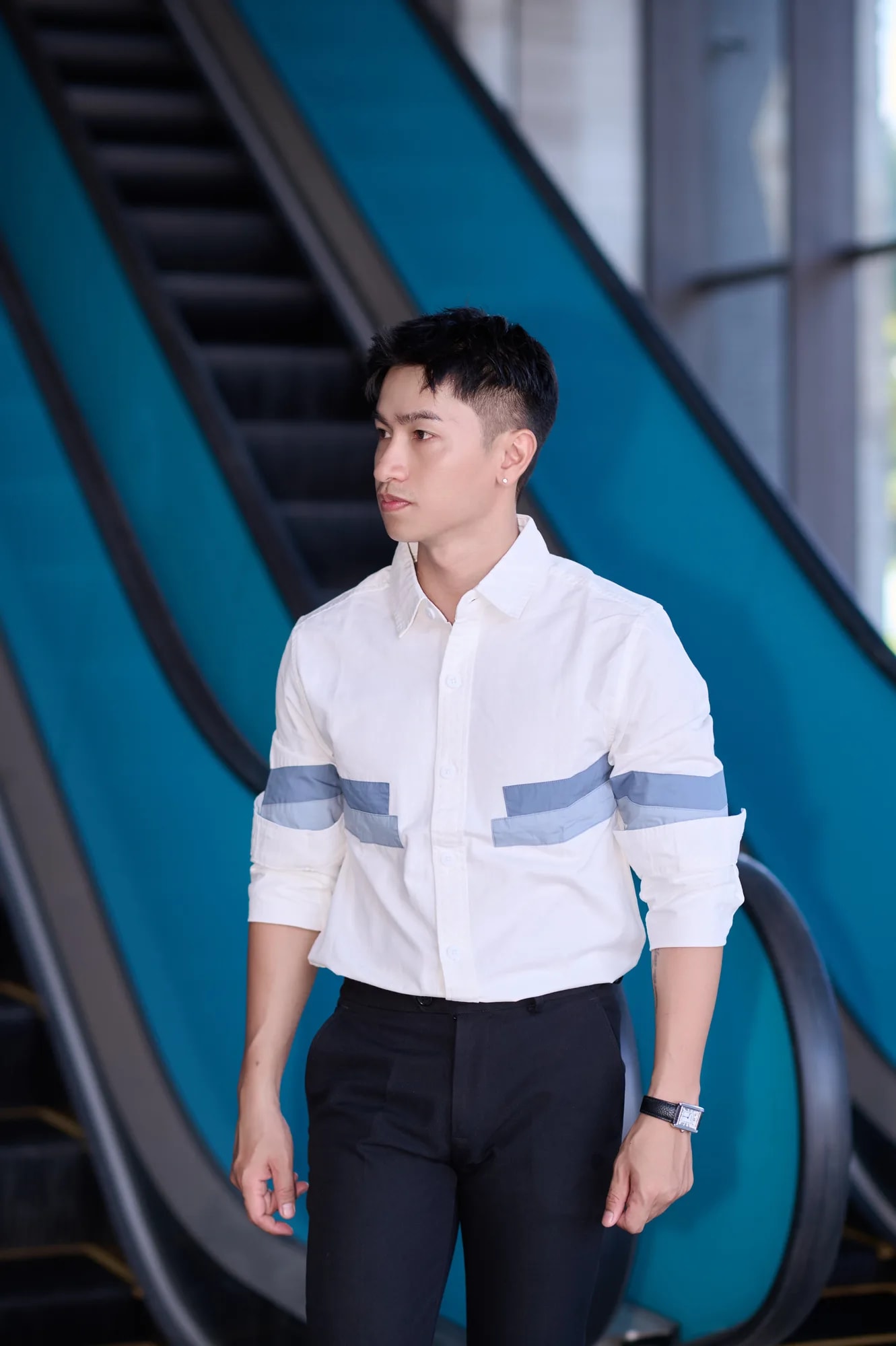 SA98 - Áo sơ mi nam dài tay phong cách Nhật, form rộng trẻ trung, chất cotton 100%, phối màu tay áo nổi bật - ảnh 5