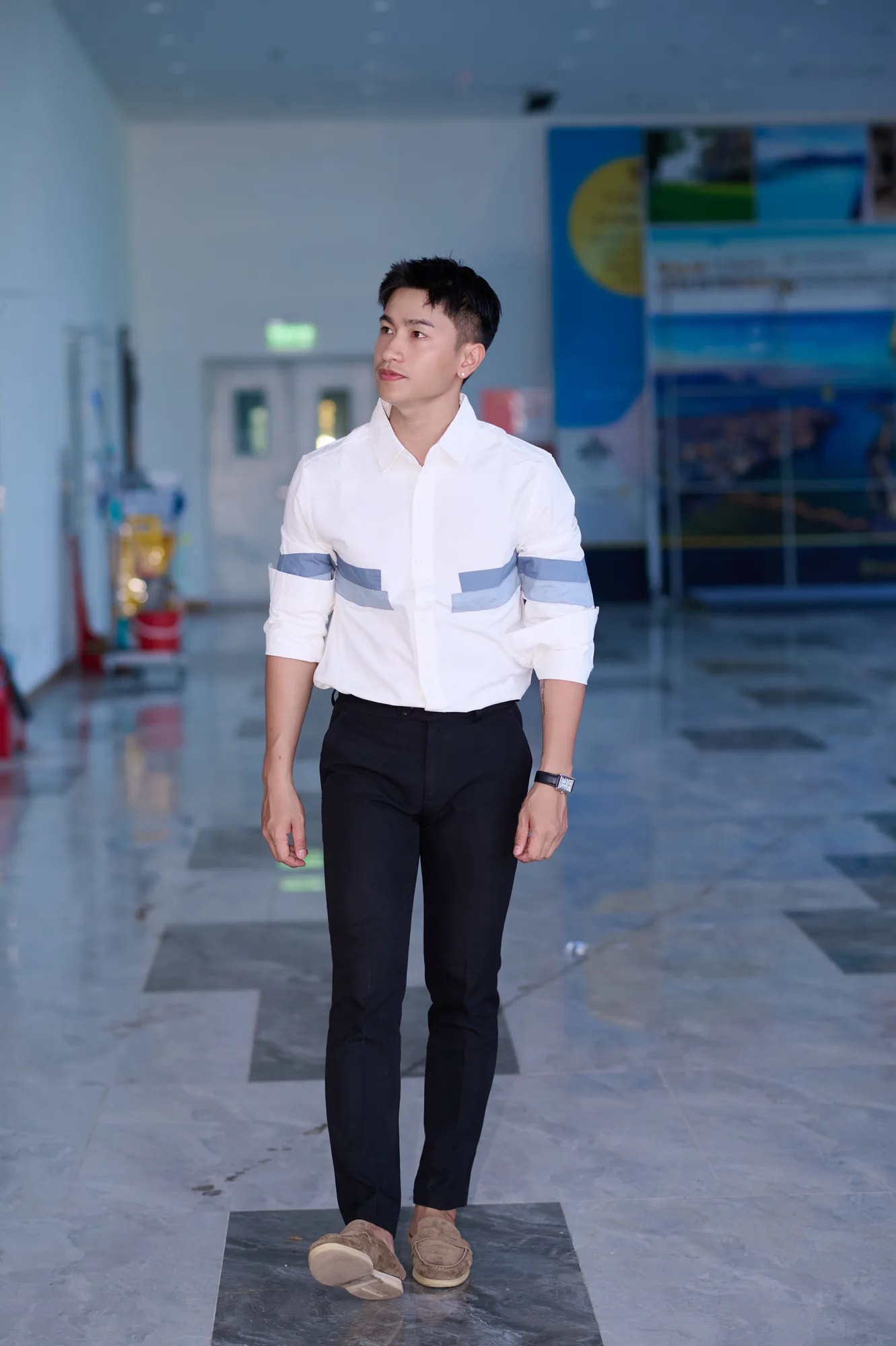 SA98 - Áo sơ mi nam dài tay phong cách Nhật, form rộng trẻ trung, chất cotton 100%, phối màu tay áo nổi bật - ảnh 3