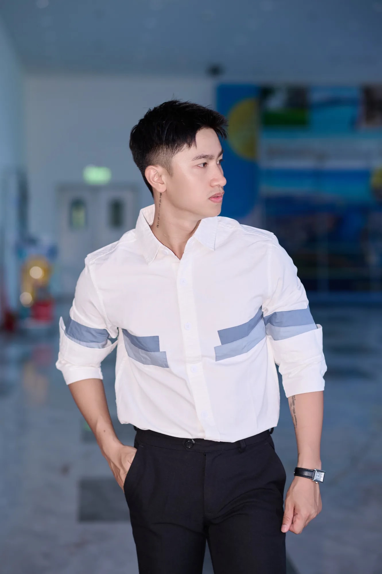 SA98 - Áo sơ mi nam dài tay phong cách Nhật, form rộng trẻ trung, chất cotton 100%, phối màu tay áo nổi bật - ảnh 4