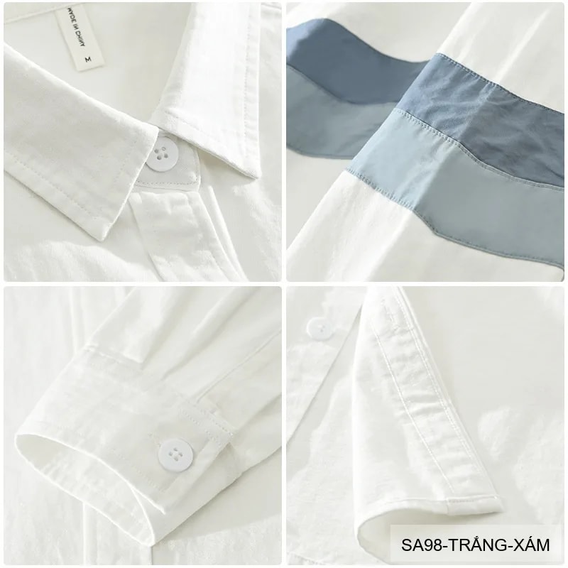 SA98 - Áo sơ mi nam dài tay phong cách Nhật, form rộng trẻ trung, chất cotton 100%, phối màu tay áo nổi bật - ảnh 8