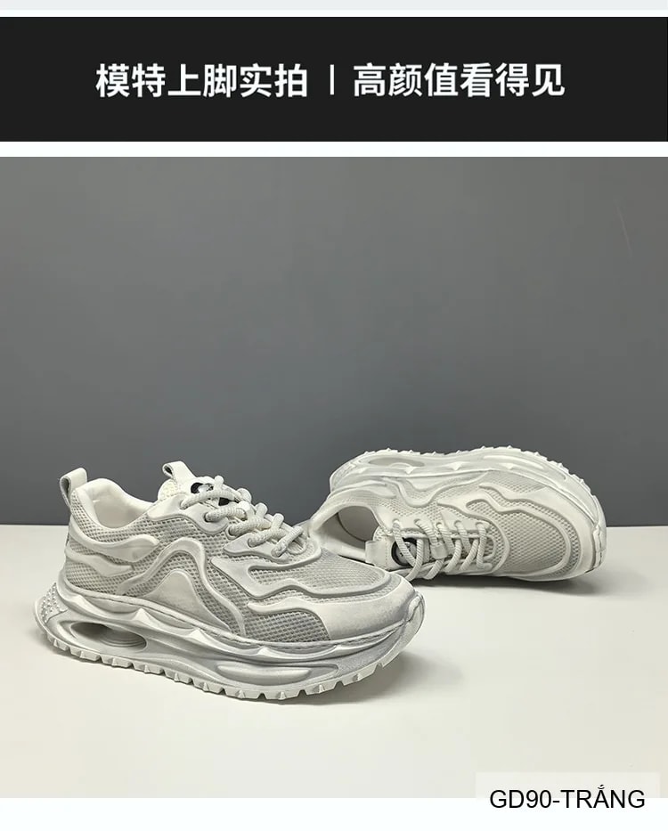 GD90 - Giày thể thao nam kiểu Dad Shoes đế dày, thân lưới thoáng khí, tăng chiều cao, phối màu Trắng Đen - ảnh 7