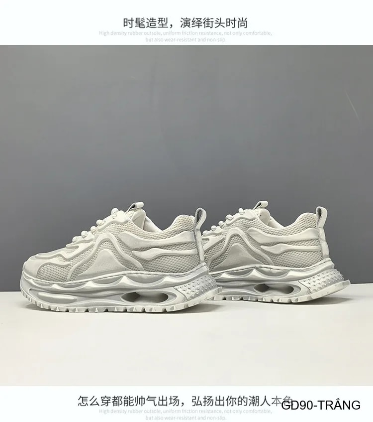 GD90 - Giày thể thao nam kiểu Dad Shoes đế dày, thân lưới thoáng khí, tăng chiều cao, phối màu Trắng Đen - ảnh 8