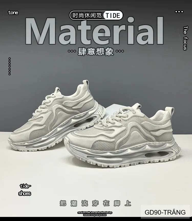 GD90 - Giày thể thao nam kiểu Dad Shoes đế dày, thân lưới thoáng khí, tăng chiều cao, phối màu Trắng Đen - ảnh 11