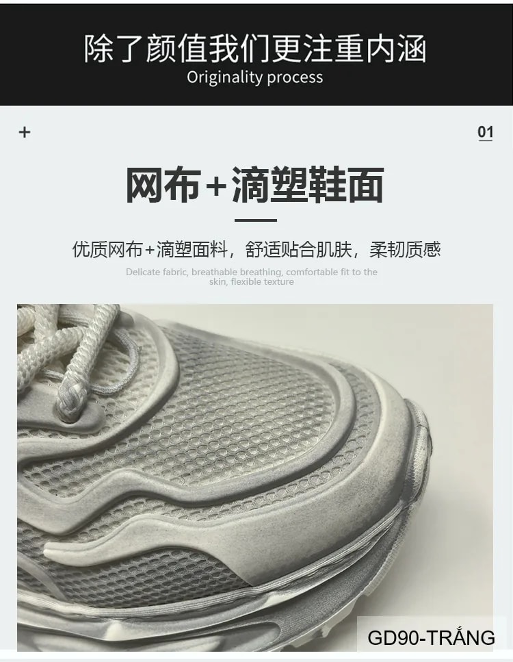 GD90 - Giày thể thao nam kiểu Dad Shoes đế dày, thân lưới thoáng khí, tăng chiều cao, phối màu Trắng Đen - ảnh 13