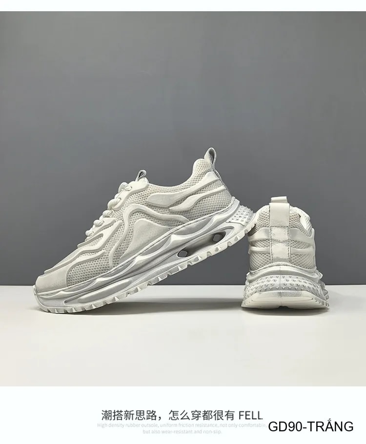 GD90 - Giày thể thao nam kiểu Dad Shoes đế dày, thân lưới thoáng khí, tăng chiều cao, phối màu Trắng Đen - ảnh 10
