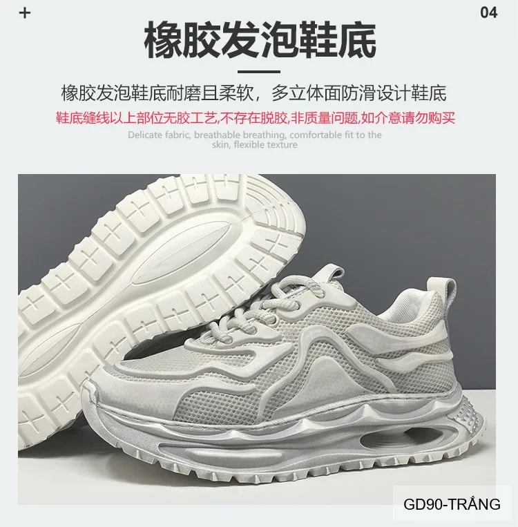 GD90 - Giày thể thao nam kiểu Dad Shoes đế dày, thân lưới thoáng khí, tăng chiều cao, phối màu Trắng Đen - ảnh 6