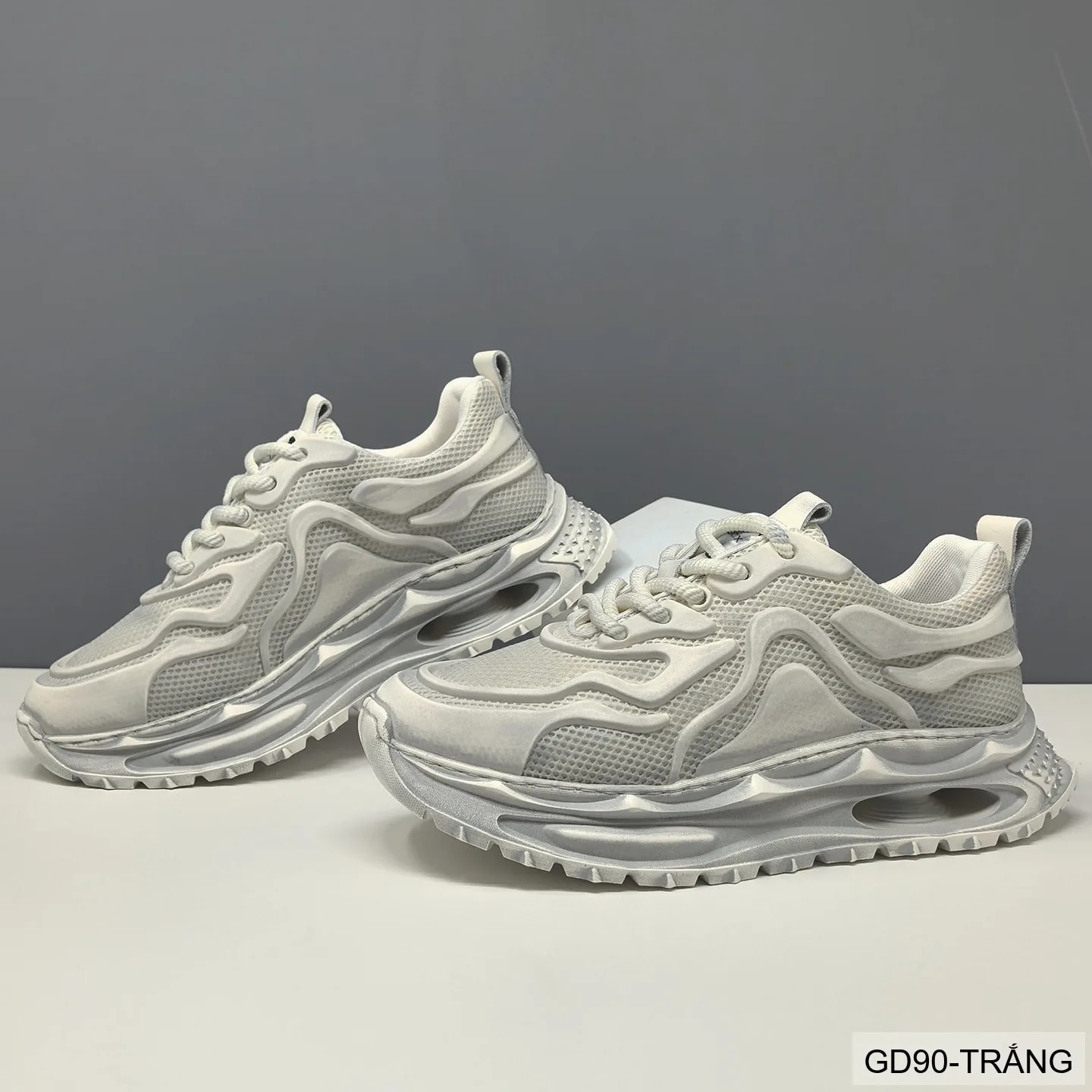 GD90 - Giày thể thao nam kiểu Dad Shoes đế dày, thân lưới thoáng khí, tăng chiều cao, phối màu Trắng Đen - ảnh 3