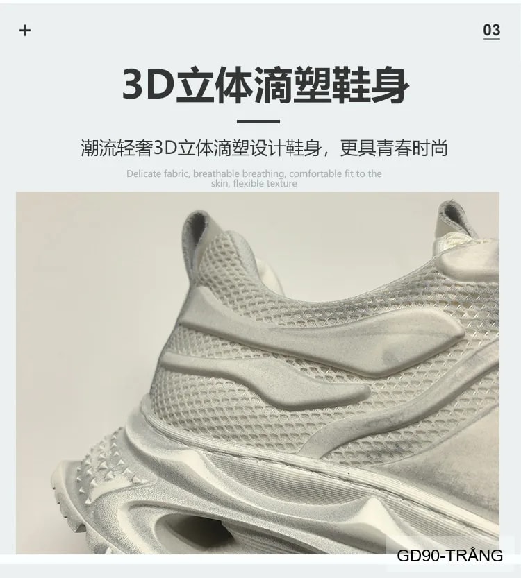 GD90 - Giày thể thao nam kiểu Dad Shoes đế dày, thân lưới thoáng khí, tăng chiều cao, phối màu Trắng Đen - ảnh 14