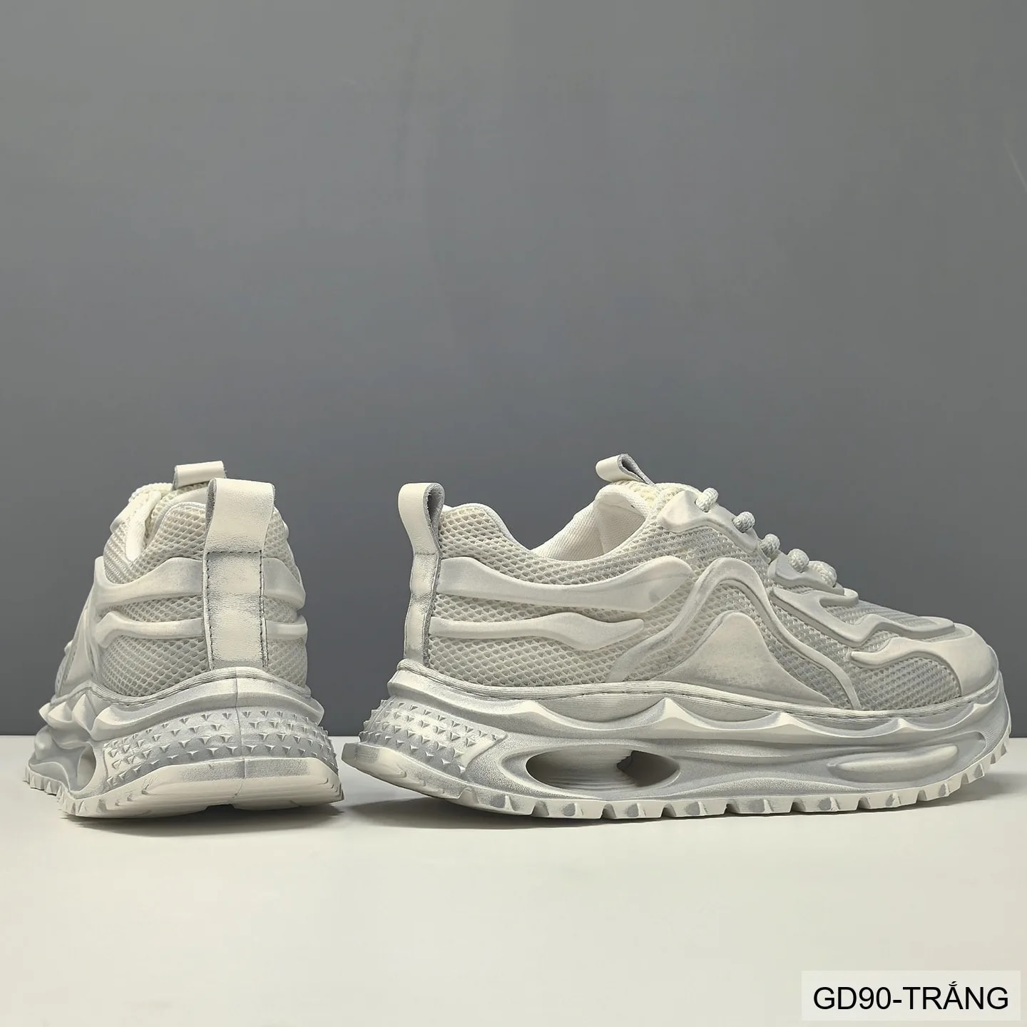 GD90 - Giày thể thao nam kiểu Dad Shoes đế dày, thân lưới thoáng khí, tăng chiều cao, phối màu Trắng Đen - ảnh 4