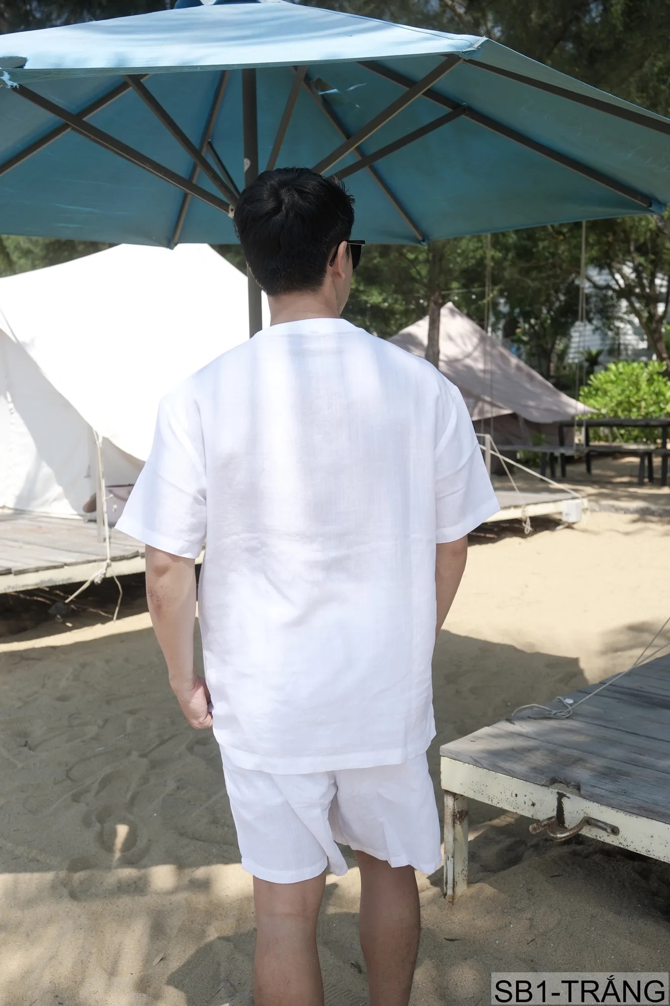 SB1 - Bộ đồ nam mùa hè chất liệu Tencel & linen mát lạnh, phong cách Mỹ cổ điển, áo thun tay ngắn + quần short - ảnh 3
