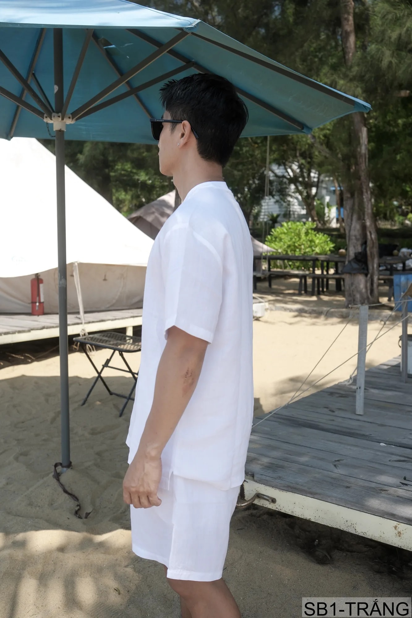 SB1 - Bộ đồ nam mùa hè chất liệu Tencel & linen mát lạnh, phong cách Mỹ cổ điển, áo thun tay ngắn + quần short - ảnh 4