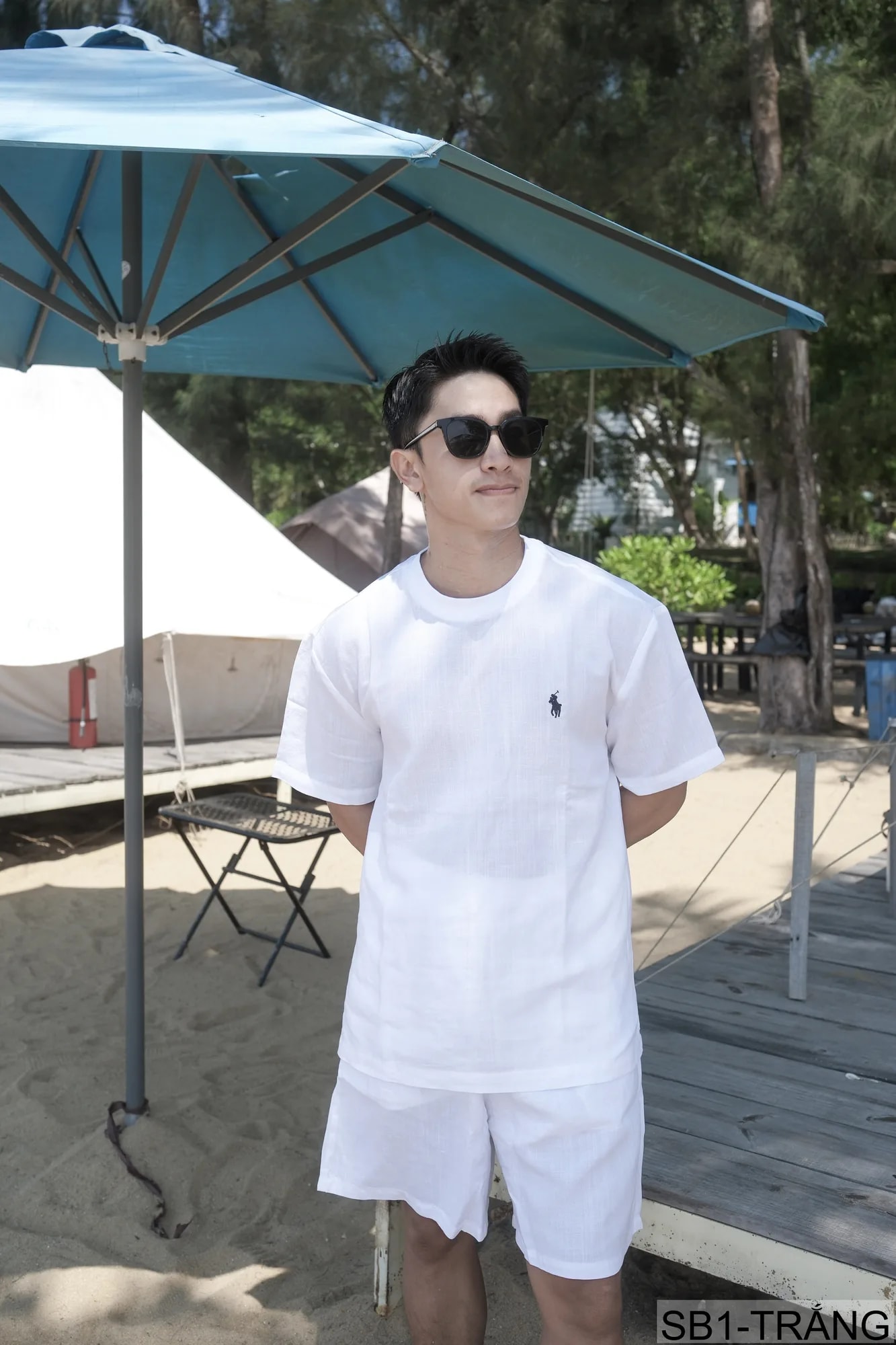 SB1 - Bộ đồ nam mùa hè chất liệu Tencel & linen mát lạnh, phong cách Mỹ cổ điển, áo thun tay ngắn + quần short - ảnh 6