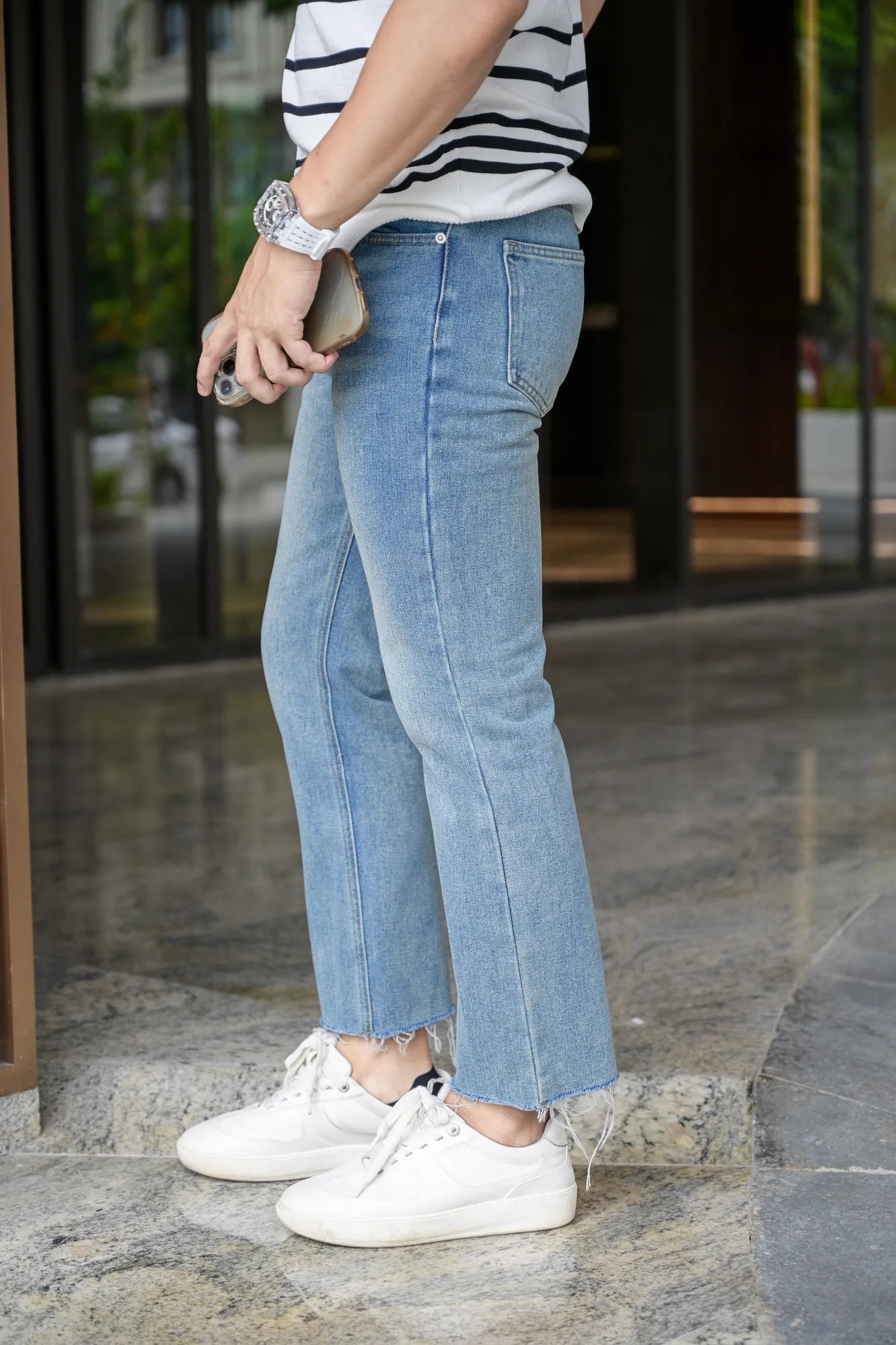 QC1 - Quần jeans nam ống đứng 9 tấc phong cách Hàn Quốc, màu xanh nhạt và xanh lam - ảnh 7