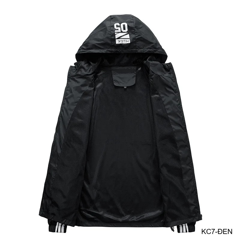 KC7 - Áo khoác nam thể thao oversize tay dài có mũ, chất liệu polyester thoáng mát, 3 màu xanh dương, đen, xanh đậm - ảnh 11