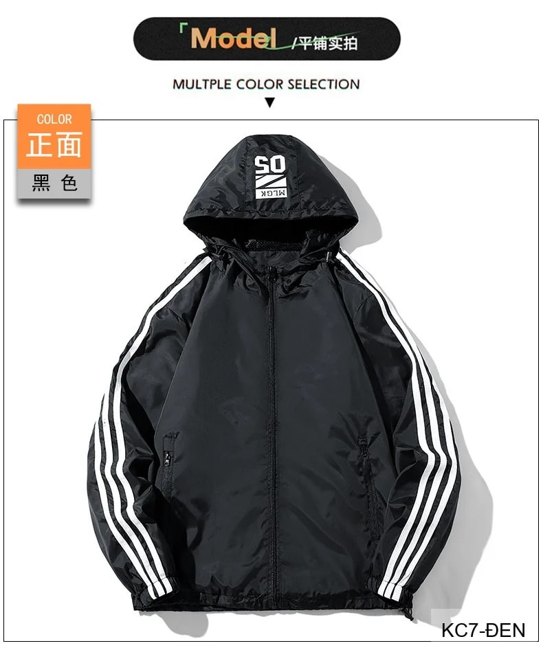 KC7 - Áo khoác nam thể thao oversize tay dài có mũ, chất liệu polyester thoáng mát, 3 màu xanh dương, đen, xanh đậm - ảnh 17