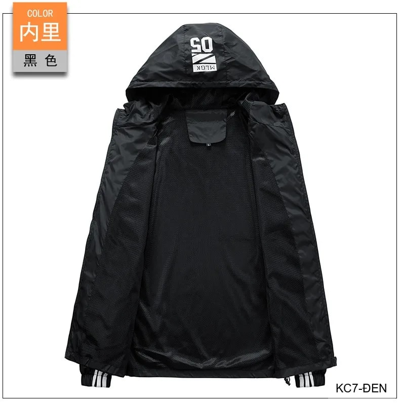 KC7 - Áo khoác nam thể thao oversize tay dài có mũ, chất liệu polyester thoáng mát, 3 màu xanh dương, đen, xanh đậm - ảnh 19