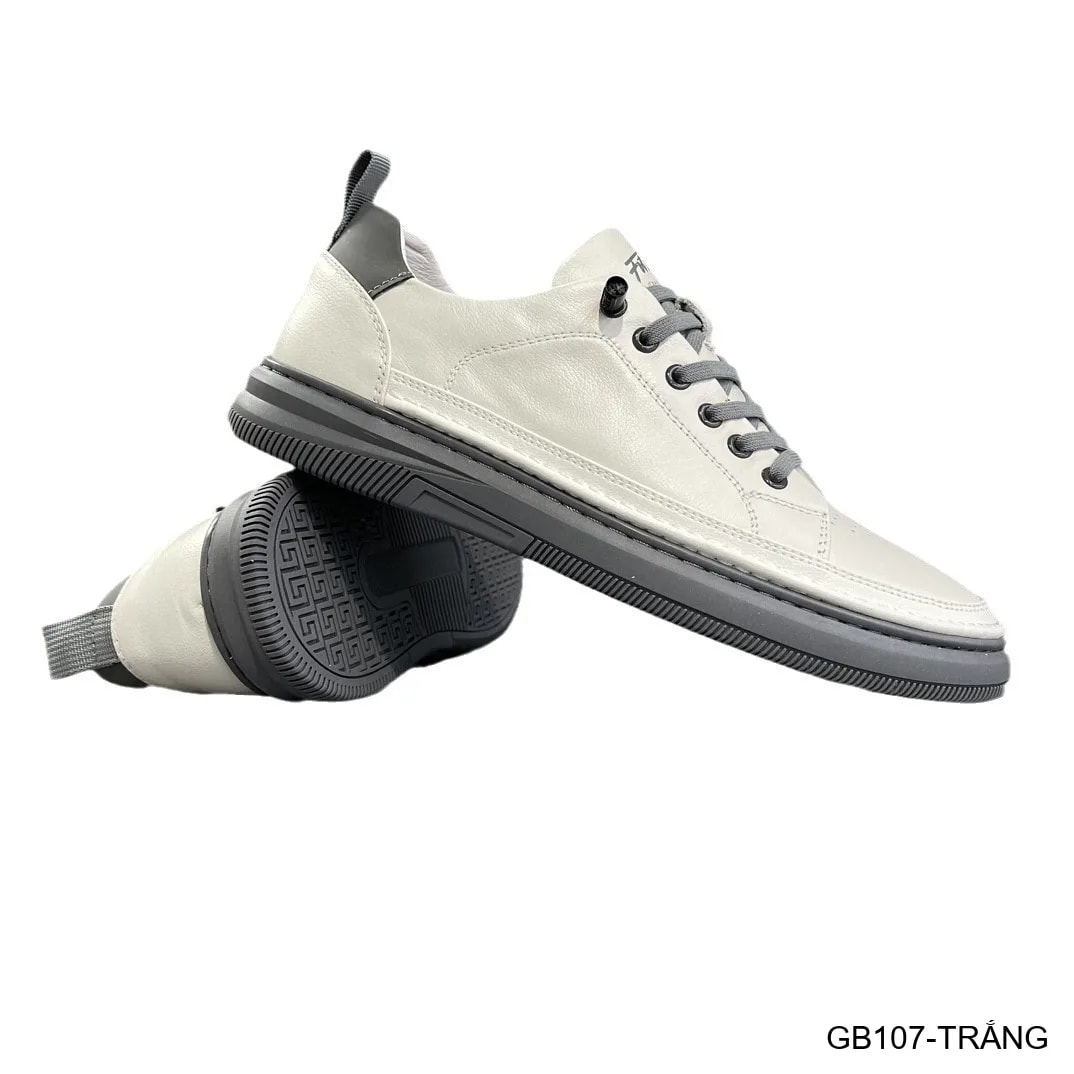 GB107 - Giày nam da thật đế bằng cổ thấp phong cách châu Âu, phối màu trắng sang trọng - ảnh 5