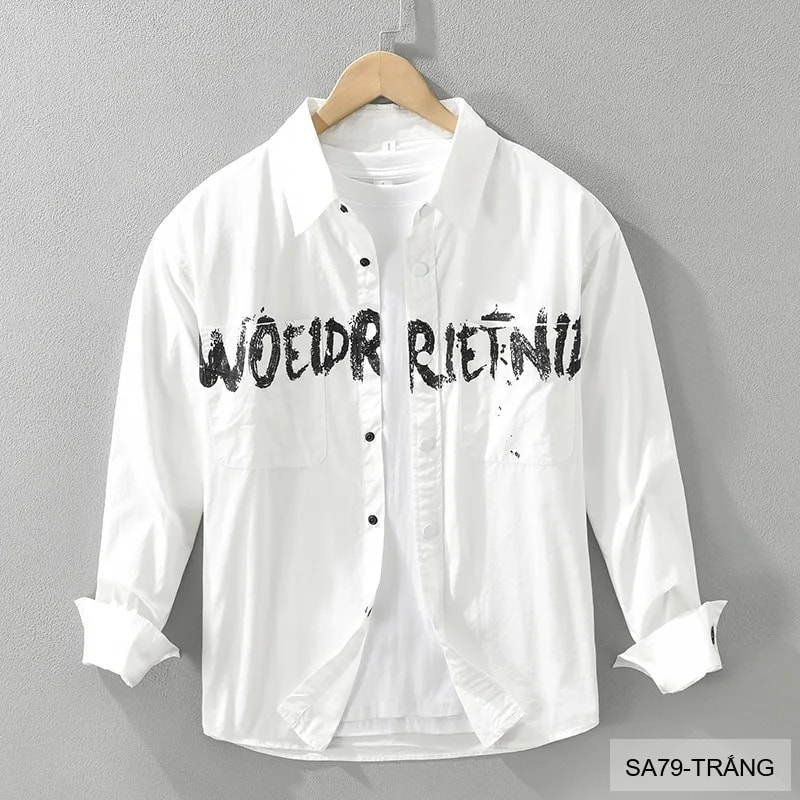 SA79 - Áo sơ mi nam tay dài phong cách streetwear in chữ nghệ thuật, chất cotton mềm mại, form rộng thoải mái - video 1