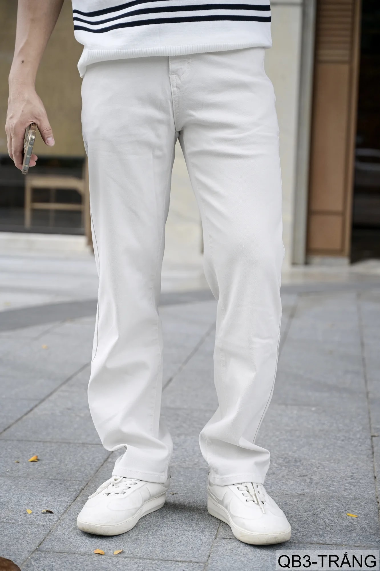 QB3 - Quần jeans nam ống rộng trắng phong cách retro Mỹ, chất cotton mềm mại, form suông thoải mái - ảnh 3