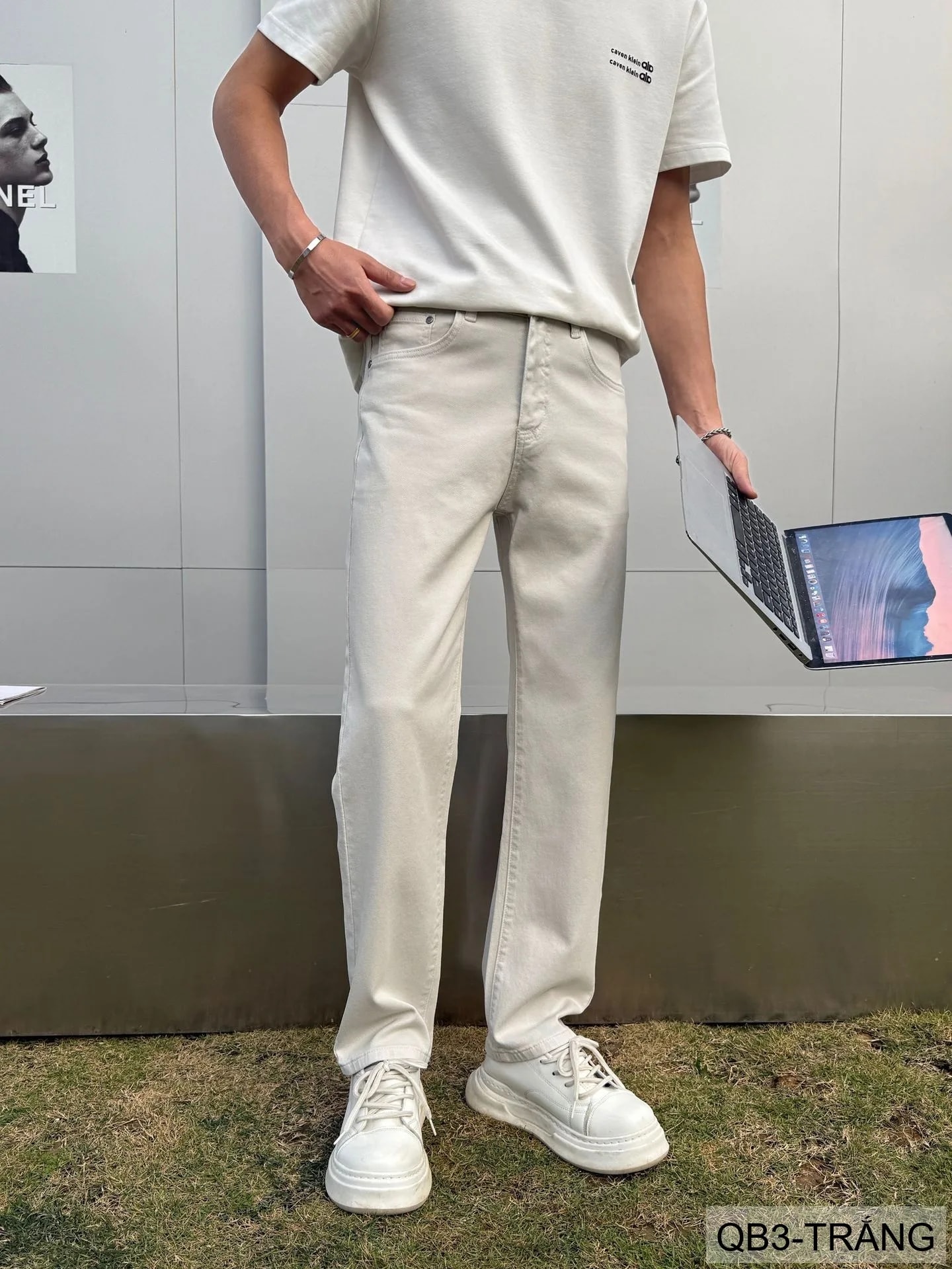 QB3 - Quần jeans nam ống rộng trắng phong cách retro Mỹ, chất cotton mềm mại, form suông thoải mái - ảnh 13
