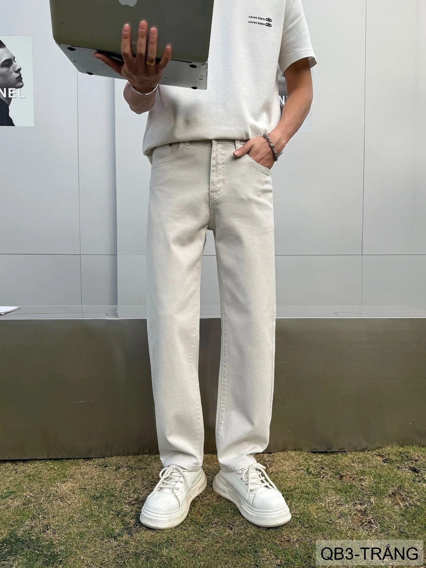 QB3 - Quần jeans nam ống rộng trắng phong cách retro Mỹ, chất cotton mềm mại, form suông thoải mái - ảnh 10