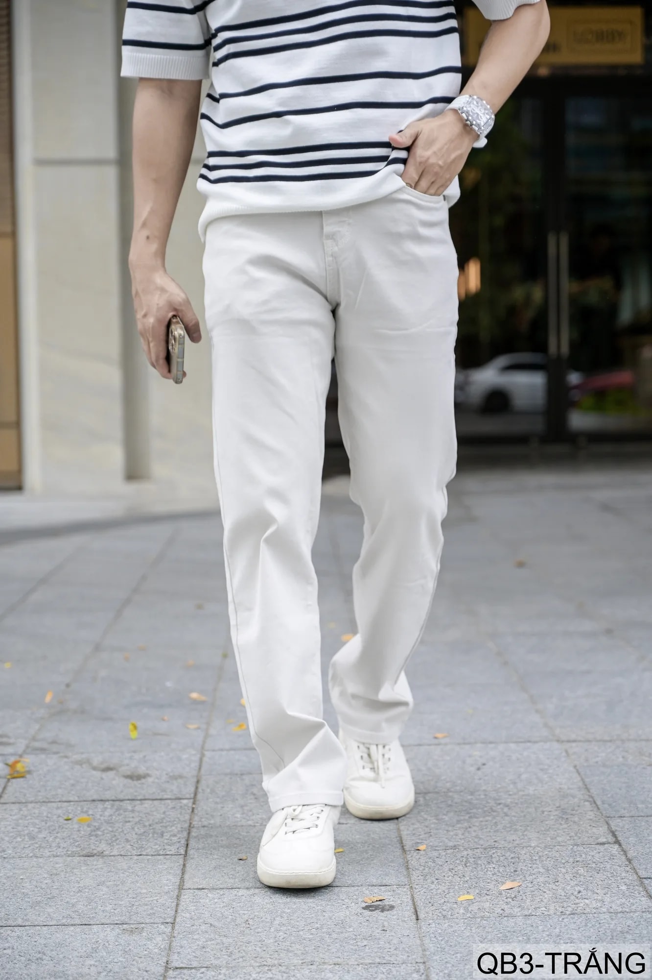 QB3 - Quần jeans nam ống rộng trắng phong cách retro Mỹ, chất cotton mềm mại, form suông thoải mái - video 1