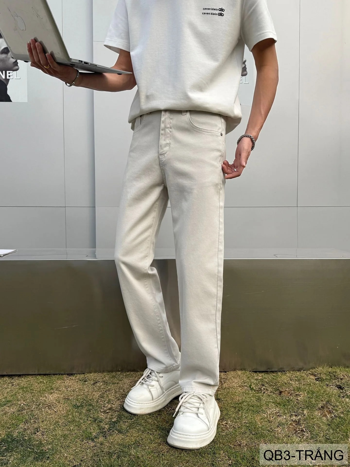 QB3 - Quần jeans nam ống rộng trắng phong cách retro Mỹ, chất cotton mềm mại, form suông thoải mái - ảnh 14