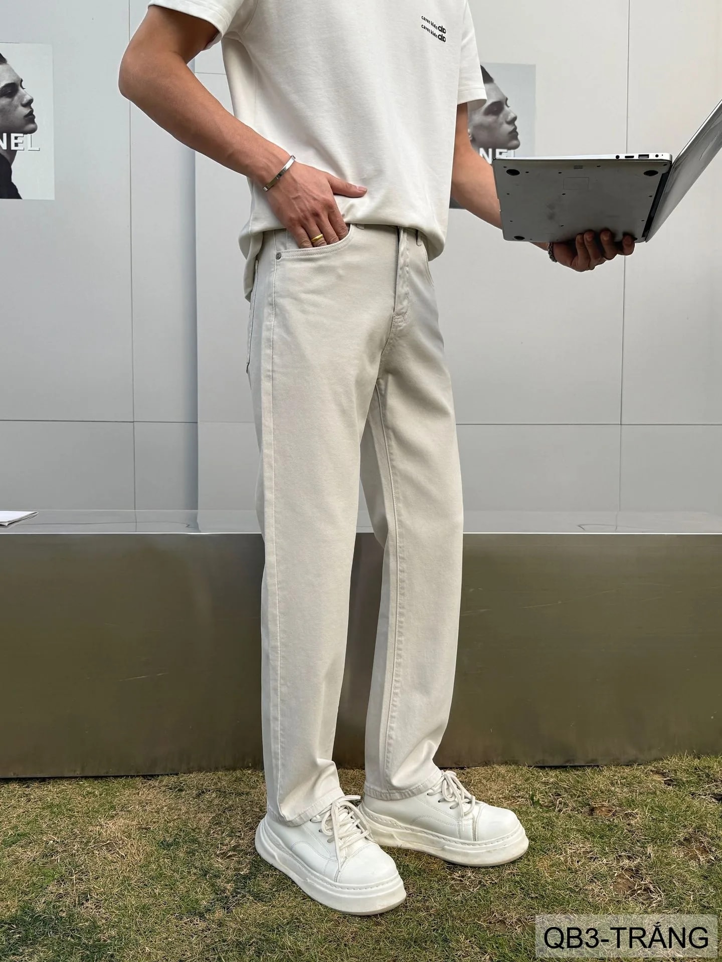QB3 - Quần jeans nam ống rộng trắng phong cách retro Mỹ, chất cotton mềm mại, form suông thoải mái - ảnh 11